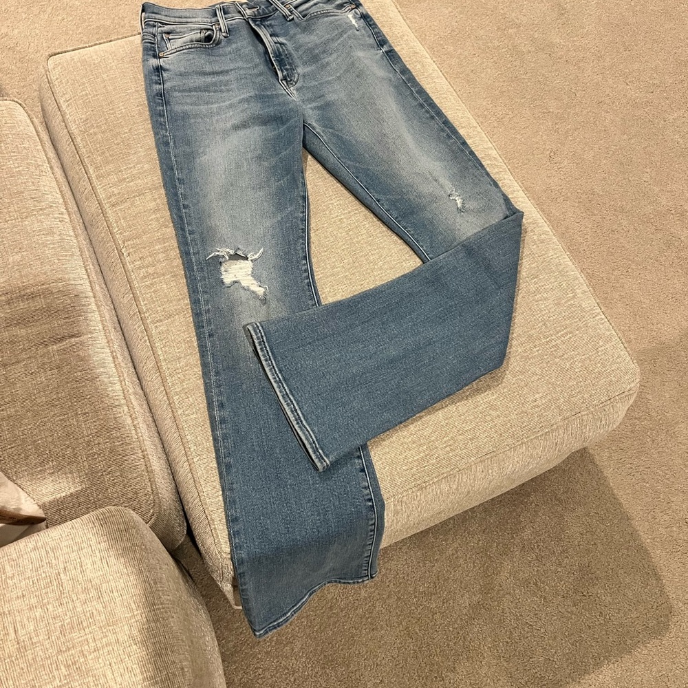 MOTHER Distressed Blue Straight Leg Jeans